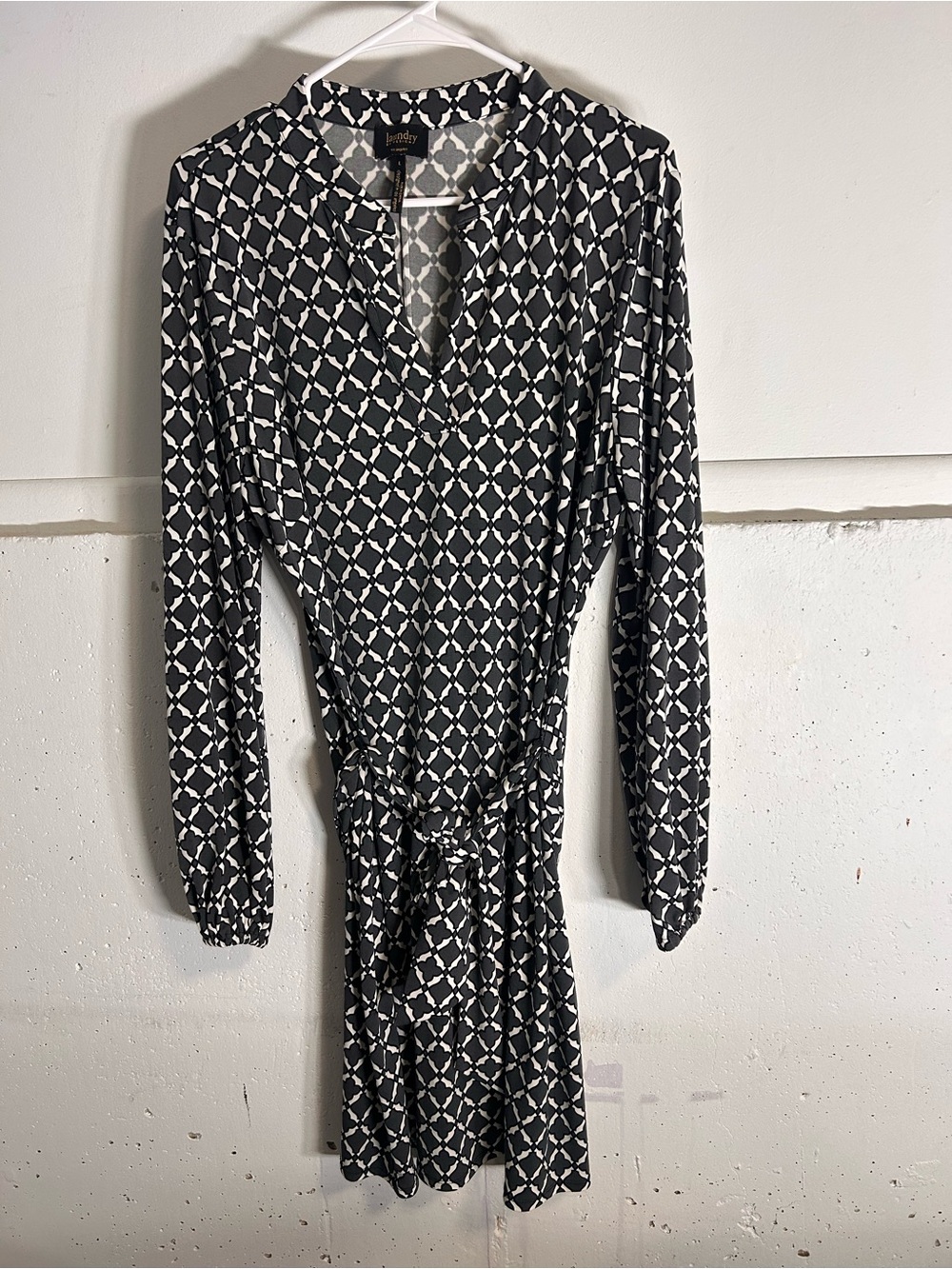 Laundry by Design Black and White Geometric Long-Sleeve Wrap Dress